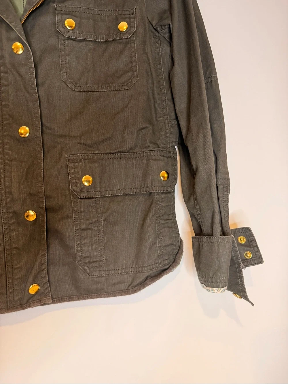 J Crew Downtown Field Jacket Moss Green Utility Coat Golf Hardware Size Large